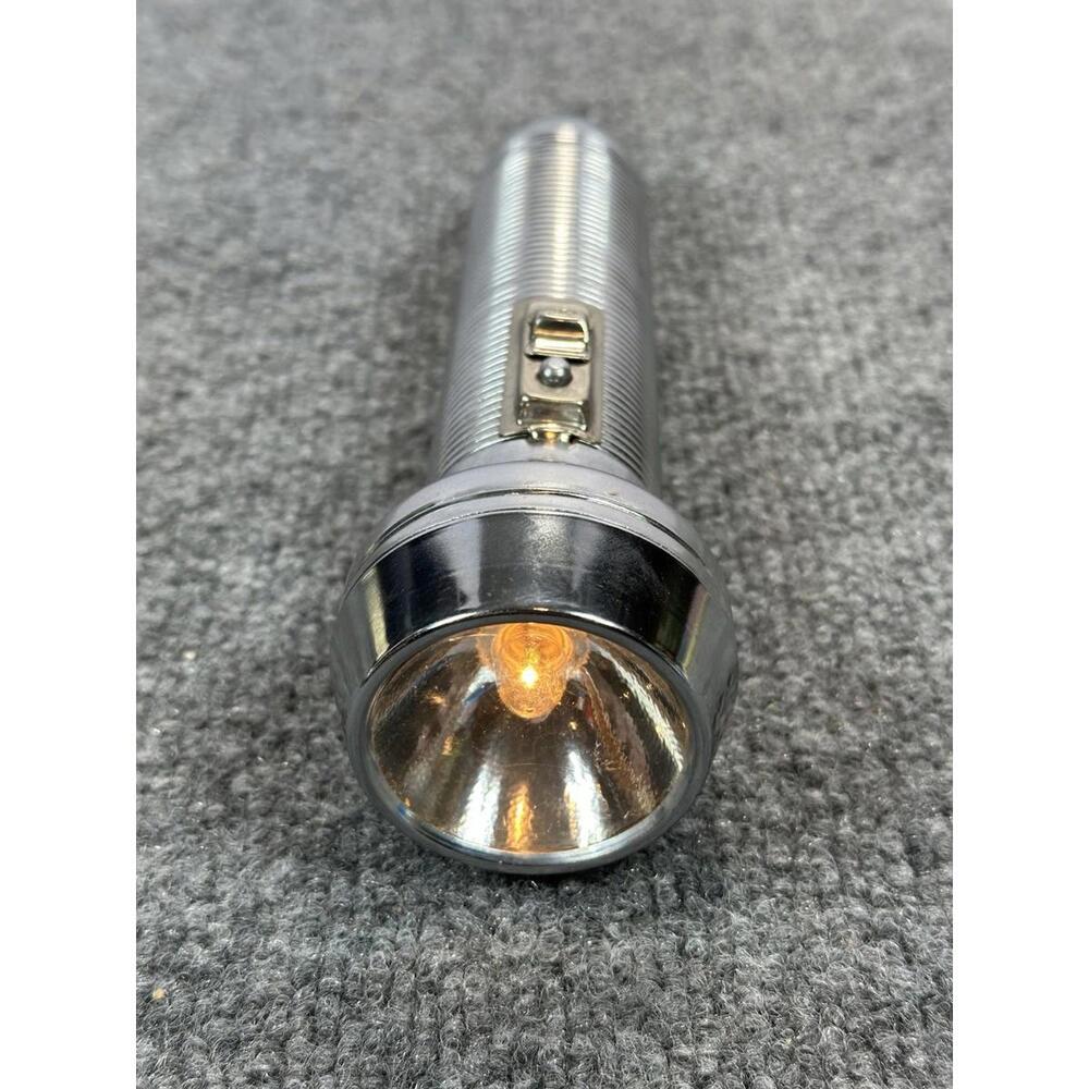 Vintage Metal 8” Torpedo Bullet Shaped Chrome Flashlight Made‎ In USA Working 2